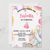 Schattigee magische regenboog eenhoorn 4e verjaard kaart (Voorkant)