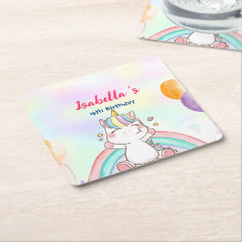 Schattigee magische regenboog eenhoorn Happy Birth Kartonnen Onderzetters