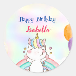 Schattigee magische regenboog eenhoorn Happy Birth Ronde Sticker
