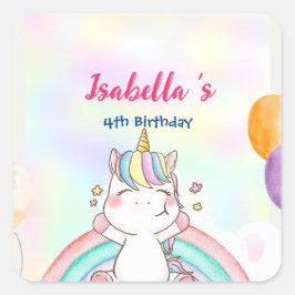 Schattigee magische regenboog eenhoorn Happy Birth Vierkante Sticker