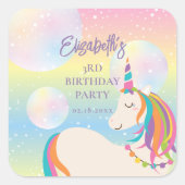 Schattigee magische regenboog eenhoorn meisje verj vierkante sticker (Voorkant)
