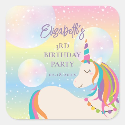 Schattigee magische regenboog eenhoorn meisje verj vierkante sticker (Voorkant)