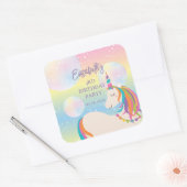 Schattigee magische regenboog eenhoorn meisje verj vierkante sticker (Envelop)