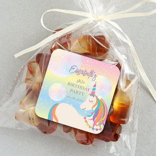 Schattigee magische regenboog eenhoorn meisje verj vierkante sticker