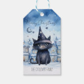 Schattigee Magische Tovenaar Zwarte Kat Waterverf Cadeaulabel (Voorkant)