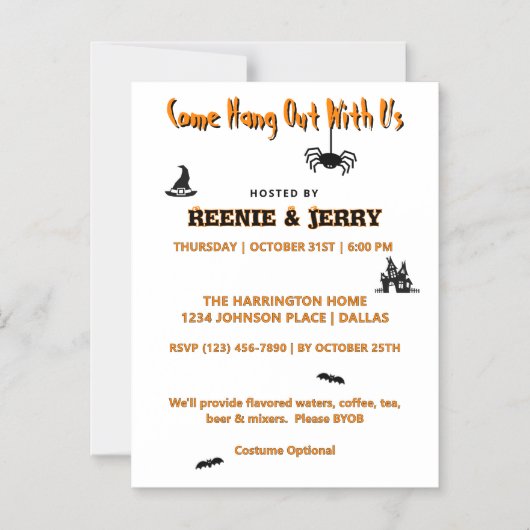 Schattigee magneet Nodig Black & Oranje Halloween  Magnetische Uitnodiging (Voorkant)