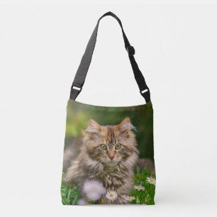 Schattigee Maine Coon Kitten Cat Flower Meadow Fot Crossbody Tas
