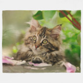 Schattigee Maine Coon Kitten in een tuin Fleece Deken (Voorkant (Horizontaal))