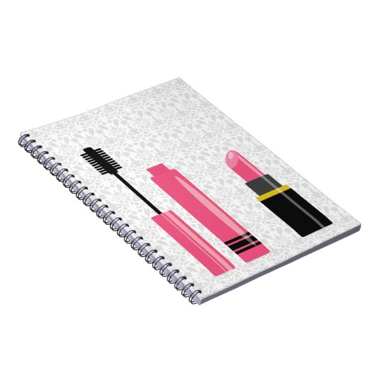 Schattigee make-up roze lippenstift en mascara notitieboek (Rechterzijde)