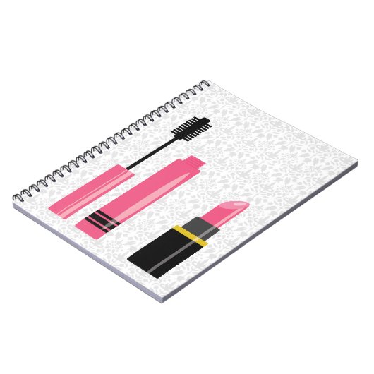 Schattigee make-up roze lippenstift en mascara notitieboek (Linkerzijde)