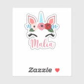 Schattigee Malia Magical Floral Eenhoorn voor Meis Sticker (Vel)