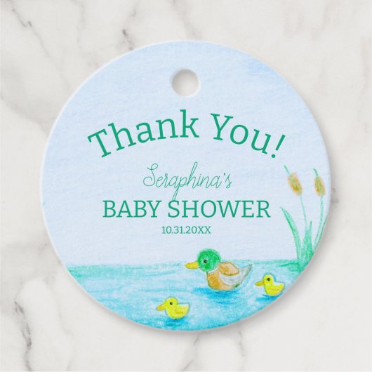 Schattigee Mallard Duck Baby shower Dank u Bedankjes Labels (Voorkant)