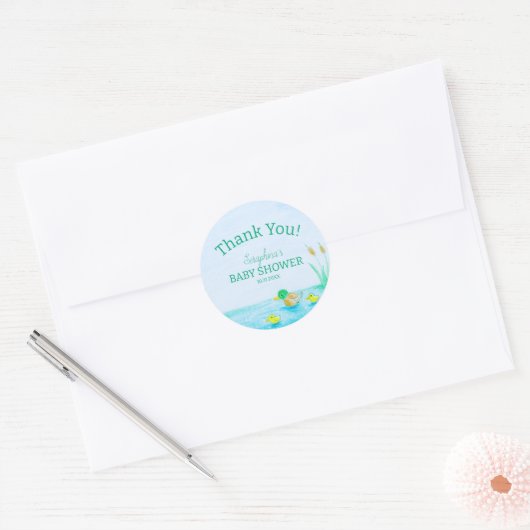 Schattigee Mallard Duck Baby shower Dank u Ronde Sticker (Envelop)