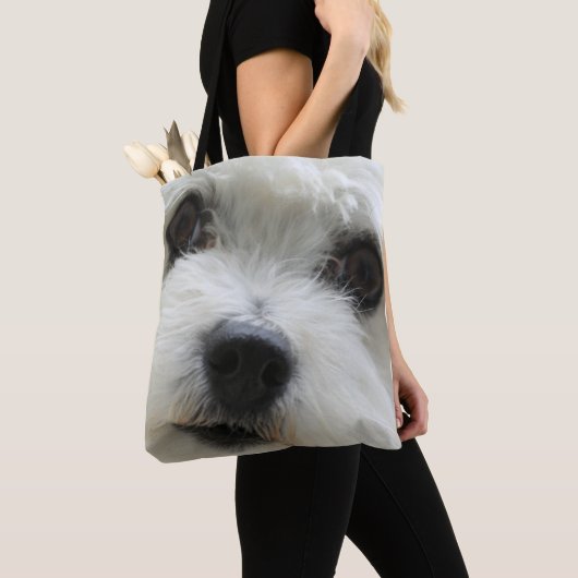 Schattigee Maltese Dog Face Full Print Canvas tas (Dichtbij)