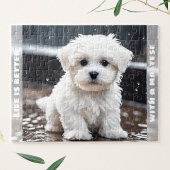 Schattigee Maltese Dog Puppy Herfst Rain Custom Na Legpuzzel