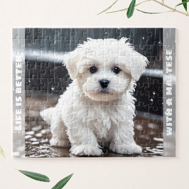 Schattigee Maltese Dog Puppy Herfst Rain Custom Na Legpuzzel