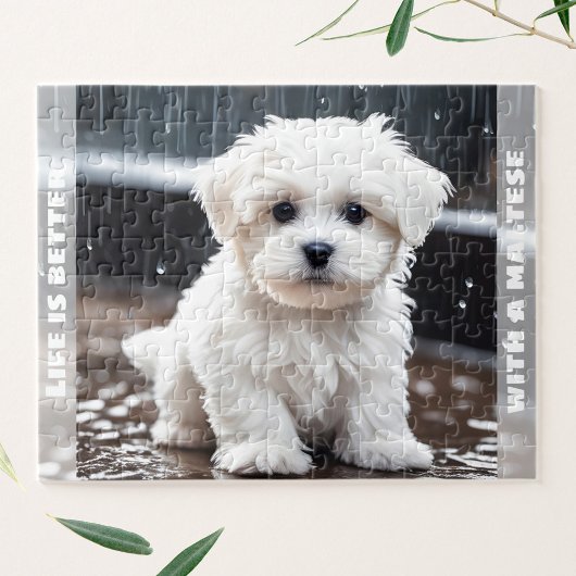 Schattigee Maltese Dog Puppy Herfst Rain Custom Na Legpuzzel