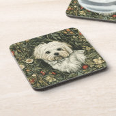 Schattigee Maltese hond in een William Morris Styl Bier Onderzetter (Linkerzijde)