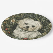 Schattigee Maltese hond in een William Morris Styl Papieren Bordje (Gekanteld)