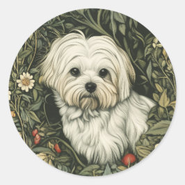 Schattigee Maltese hond in een William Morris Styl Ronde Sticker