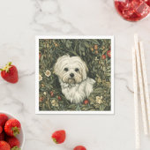Schattigee Maltese hond in een William Morris Styl Servet (Insitu)