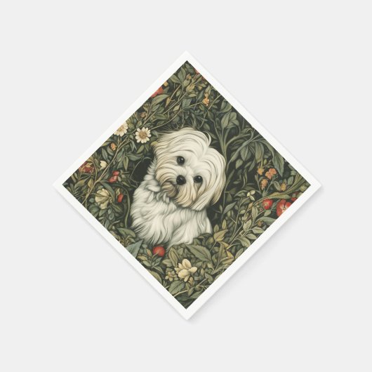Schattigee Maltese hond in een William Morris Styl Servet (Hoek)