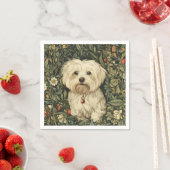 Schattigee Maltese hond in een William Morris Styl Servet (Insitu)