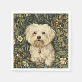 Schattigee Maltese hond in een William Morris Styl Servet