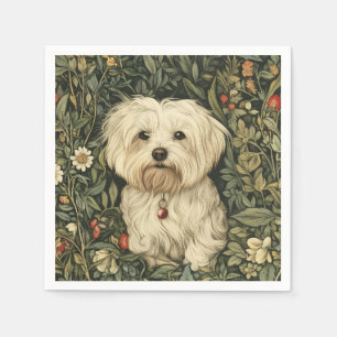 Schattigee Maltese hond in een William Morris Styl Servet