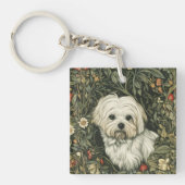 Schattigee Maltese hond in een William Morris Styl Sleutelhanger (Voorkant)