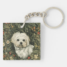 Schattigee Maltese hond in een William Morris Styl Sleutelhanger