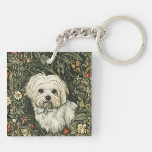 Schattigee Maltese hond in een William Morris Styl Sleutelhanger
