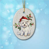 Schattigee Maltese Hond Kerstmis Holly Keramisch Ornament