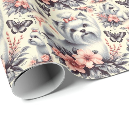 Schattigee Maltese illustratie Cadeaupapier (Rol Hoek)