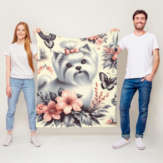 Schattigee Maltese illustratie Fleece Deken (In situ)