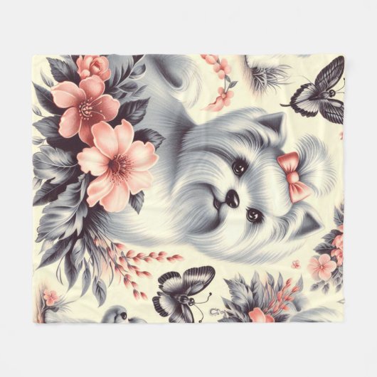 Schattigee Maltese illustratie Fleece Deken (Voorkant (Horizontaal))