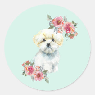 Schattigee Maltese Puppy Dog Waterverf Ronde Sticker