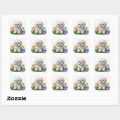 Schattigee Maltese puppy zitten met haar speelgoed Vierkante Sticker (Vel)