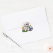 Schattigee Maltese puppy zitten met haar speelgoed Vierkante Sticker (Envelop)