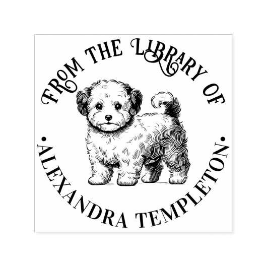 Schattigee Maltipoo Dog Standing Library Boeknaam Zelfinktende Stempel (Design)