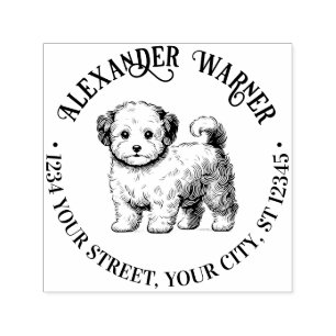 Schattigee Maltipoo Dog Standing Name Retouradres Zelfinktende Stempel