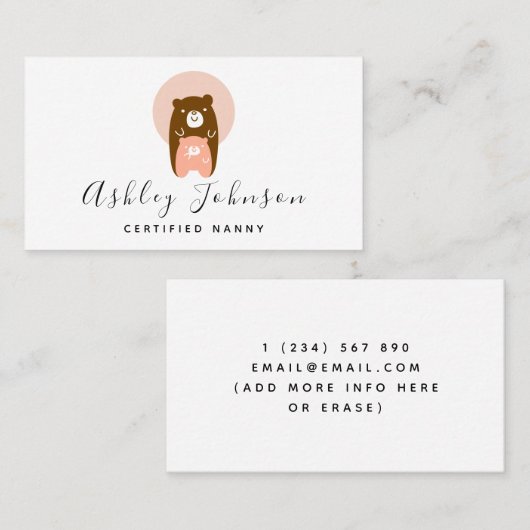 Schattigee Mama & Baby Beer Certified Nanny Babysi Visitekaartje (Voorkant / Achterkant)