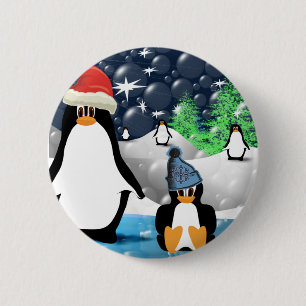 Schattigee Mama & Baby Santa Pinguïns Ronde Button 5,7 Cm