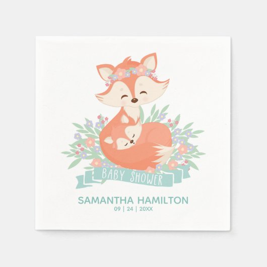 Schattigee Mama en Baby Fox Woodland Boy Baby show Servet (Voorkant)