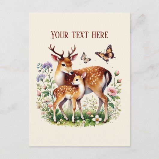 Schattigee mama en baby hert voeg je bericht toe briefkaart (Voorkant)