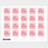 Schattigee mama en Baby roze uil, Baby shower Vierkante Sticker (Vel)