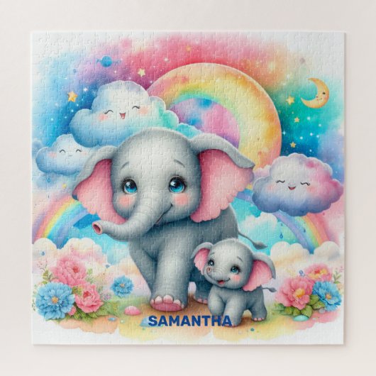 Schattigee mama en haar baby olifant puzzel legpuzzel (Verticaal)