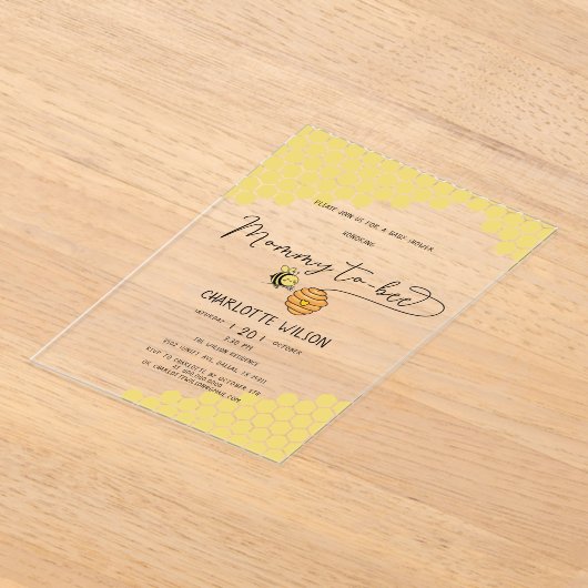 Schattigee mama om honingraat Baby shower zijn Acryl Uitnodigingen (Laagn)