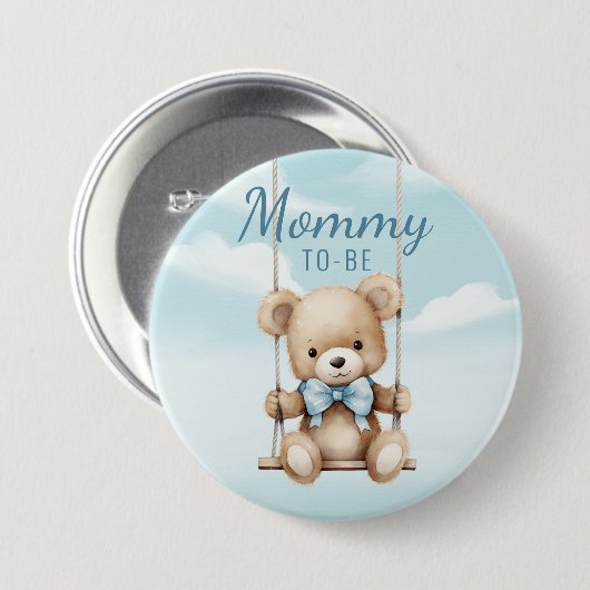 Schattigee mama om Teddy Bear Baby shower Button (Voorkant /achterkant)