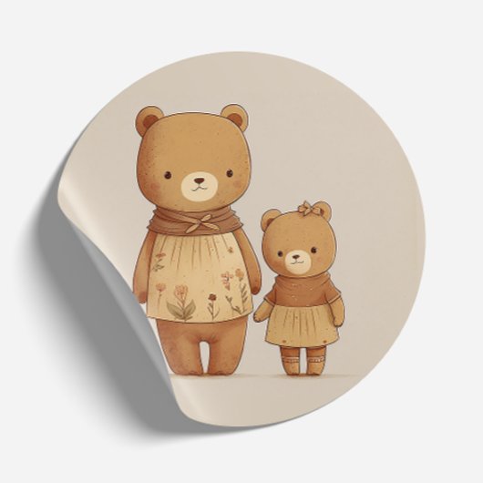 Schattigee mama teddybeer en Baby Beer. Mathers Da Ronde Sticker